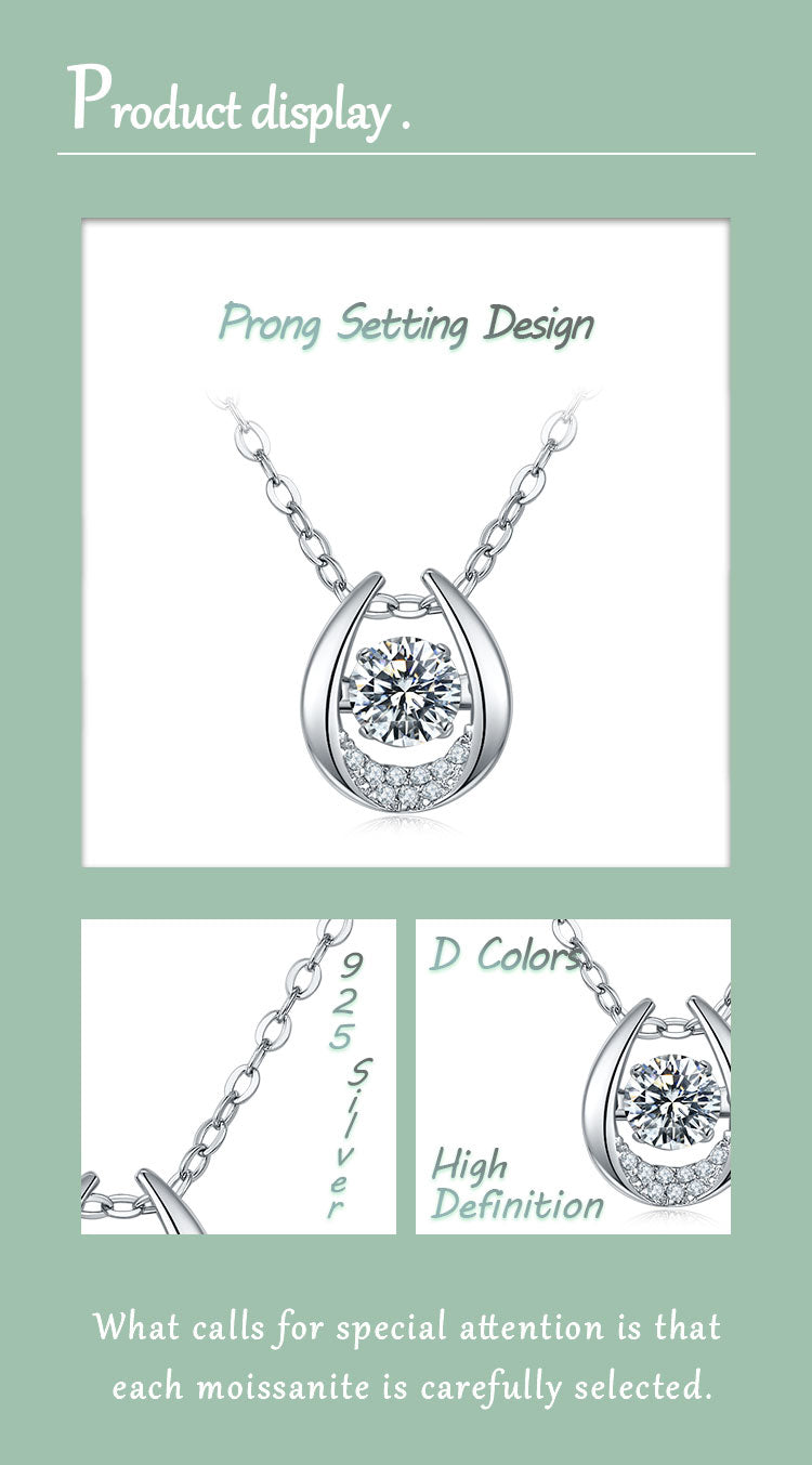 Elegant Lady Geometric Sterling Silver Gra Inlay Moissanite Rhodium Plated Pendant Necklace