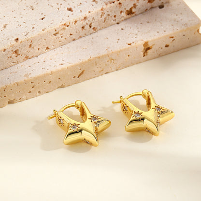 1 Pair Vintage Style Star Heart Shape Plating Inlay Copper Zircon 18k Gold Plated Hoop Earrings