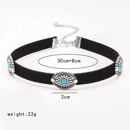 Fashion Oval Pu Leather Inlay Turquoise Bracelets Necklace