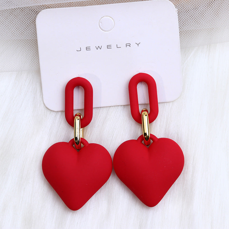 1 Pair Simple Style Heart Shape Spray Paint Arylic Drop Earrings