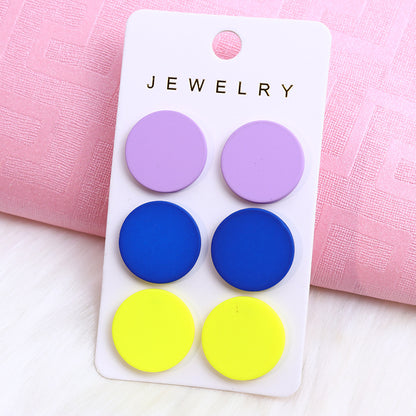 1 Set Sweet Round Heart Shape Rhombus Spray Paint Arylic Ear Studs