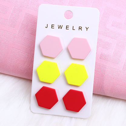 1 Set Sweet Round Heart Shape Rhombus Spray Paint Arylic Ear Studs