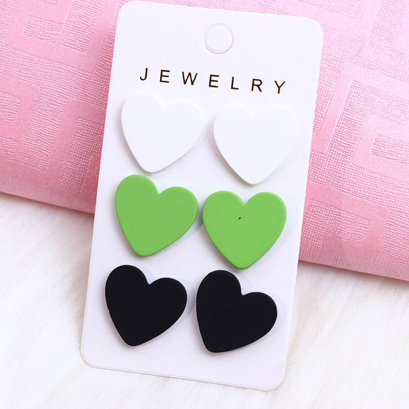 1 Set Sweet Round Heart Shape Rhombus Spray Paint Arylic Ear Studs