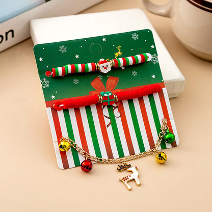 Cartoon Style Christmas Tree Santa Claus Bell Plastic Beaded Enamel Christmas Women's Bracelets