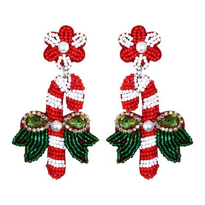 1 Pair Cute Christmas Tree Crutch Snowflake Plastic Drop Earrings