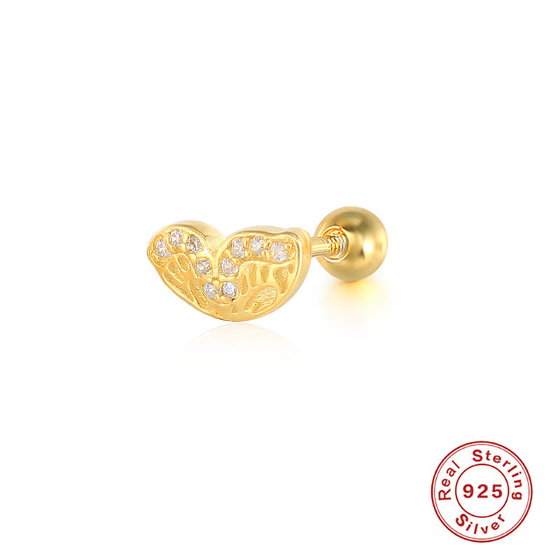 1 Piece Vintage Style Ice Cream Heart Shape Butterfly Plating Inlay Sterling Silver Zircon Ear Studs