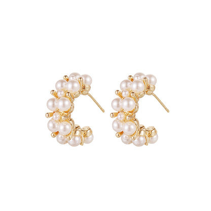 1 Pair Elegant Geometric Plating Inlay Alloy Artificial Pearls Ear Studs