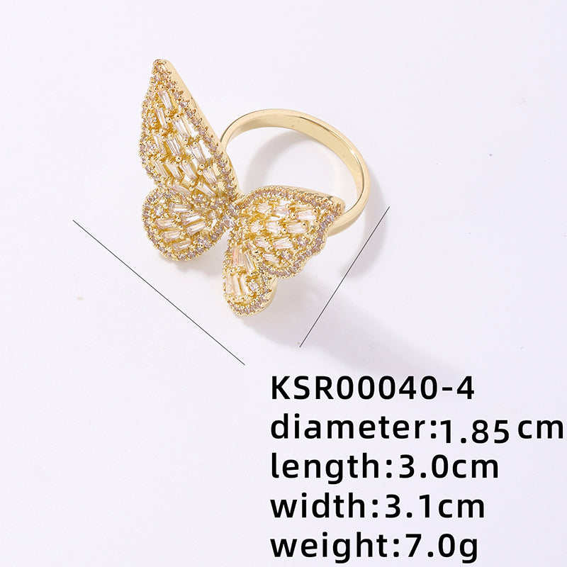 Simple Style Butterfly Copper Plating Inlay Zircon Gold Plated Open Rings