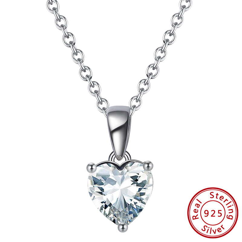 Simple Style Classic Style Heart Shape Sterling Silver Polishing Plating Inlay Zircon White Gold Plated Pendant Necklace