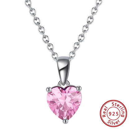 Simple Style Classic Style Heart Shape Sterling Silver Polishing Plating Inlay Zircon White Gold Plated Pendant Necklace