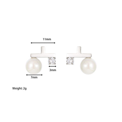 1 Pair Casual Simple Style Geometric Plating Inlay Stainless Steel Pearl Zircon White Gold Plated Gold Plated Ear Studs