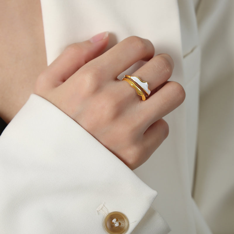 Simple Style Mountain Titanium Steel Enamel Plating 18k Gold Plated Open Rings