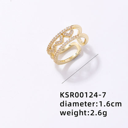 Simple Style Korean Style Geometric Copper Plating Hollow Out Inlay Zircon Gold Plated Open Rings