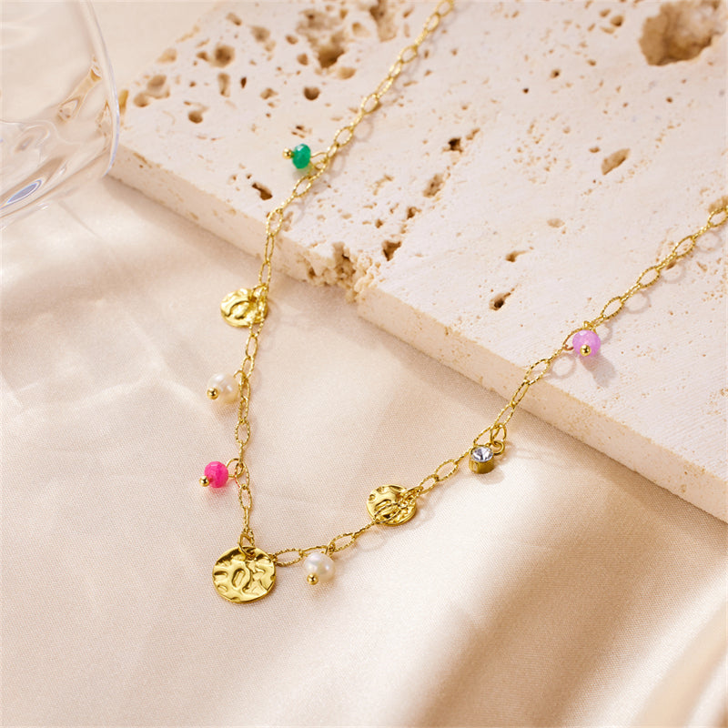 Wholesale Vintage Style Sun Stainless Steel Beaded Plating 18k Gold Plated Pendant Necklace