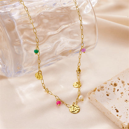 Wholesale Vintage Style Sun Stainless Steel Beaded Plating 18k Gold Plated Pendant Necklace