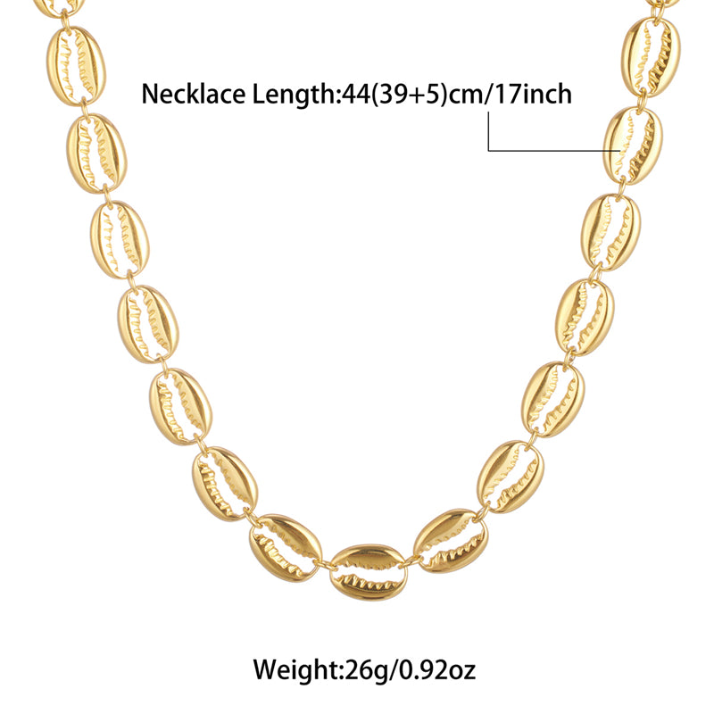 Wholesale Vintage Style Shell Stainless Steel Beaded Plating 18k Gold Plated Necklace