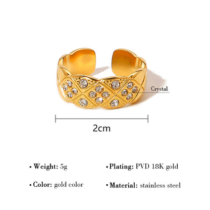 Ig Style Vacation French Style Monogram Argyle Stainless Steel Titanium Steel Plating Hollow Out Inlay Zircon 18k Gold Plated Open Rings