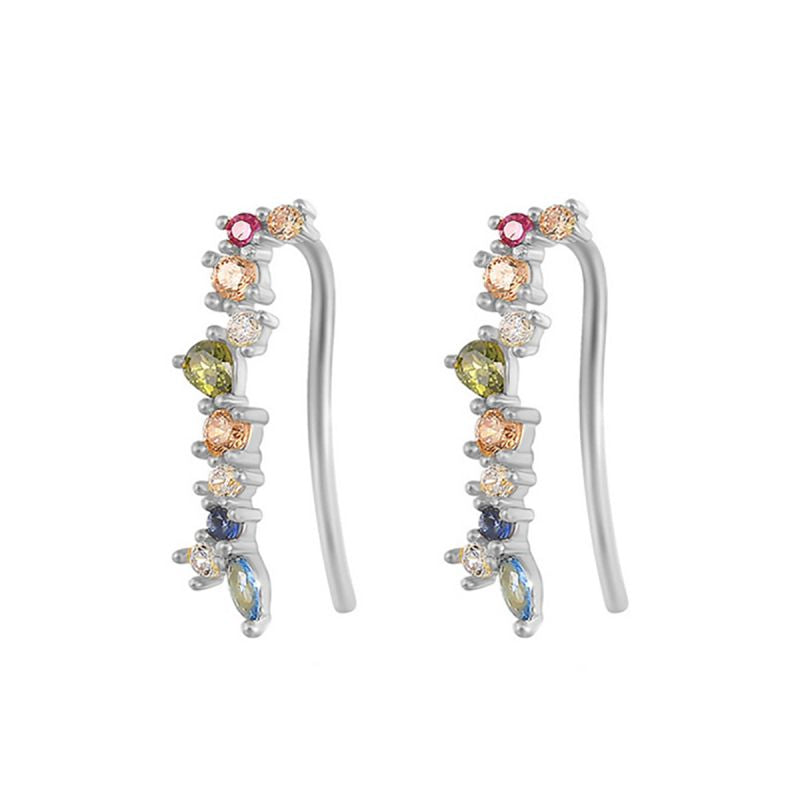 1 Pair Simple Style Colorful Plating Inlay Sterling Silver Zircon Silver Plated Hoop Earrings