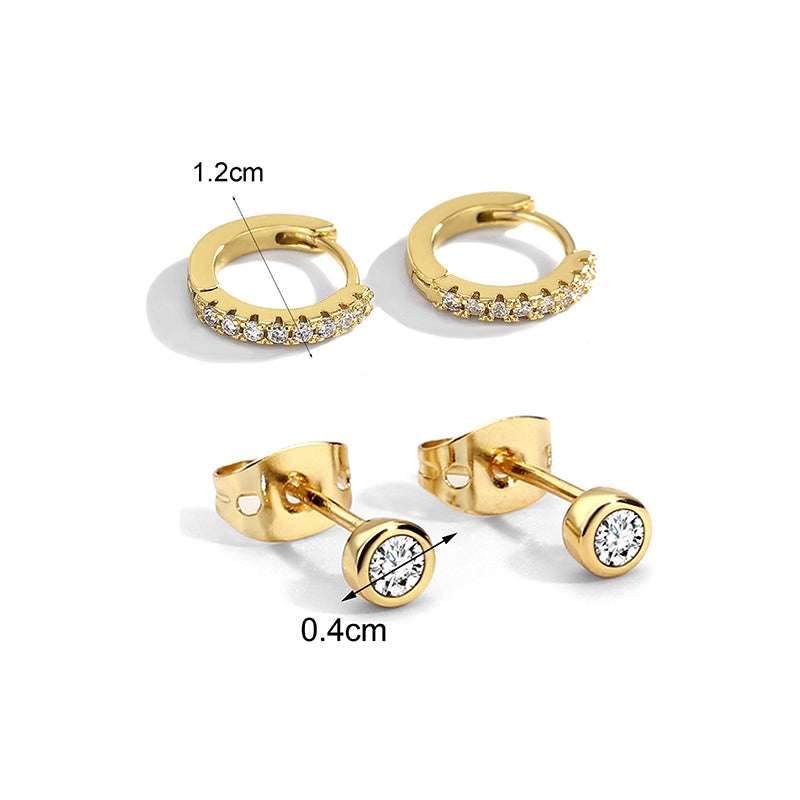 2 Pairs Simple Style Classic Style Commute Pentagram Plating Inlay Copper Zircon 18k Gold Plated Earrings