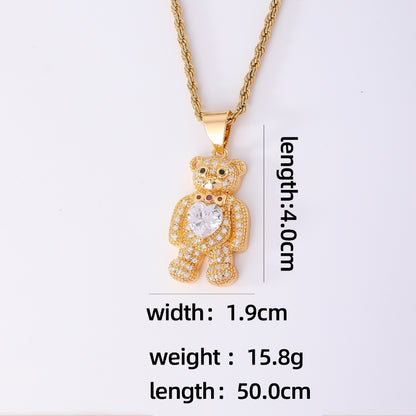 Wholesale Hip-hop Little Bear Stainless Steel Titanium Steel Plating Inlay Gold Plated Zircon Pendant Necklace