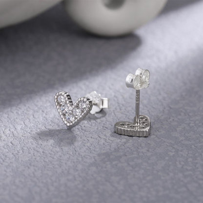 1 Pair Simple Style Commute Heart Shape Plating Sterling Silver Zircon Silver Plated Ear Studs