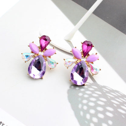 1 Pair Elegant Leaves Water Droplets Plating Inlay Arylic Alloy Rhinestones Gold Plated Ear Studs