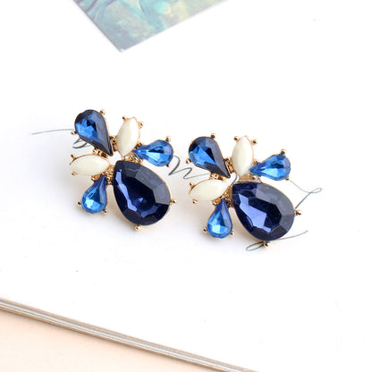 1 Pair Elegant Leaves Water Droplets Plating Inlay Arylic Alloy Rhinestones Gold Plated Ear Studs