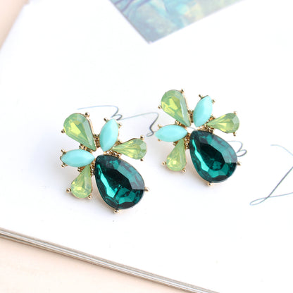 1 Pair Elegant Leaves Water Droplets Plating Inlay Arylic Alloy Rhinestones Gold Plated Ear Studs