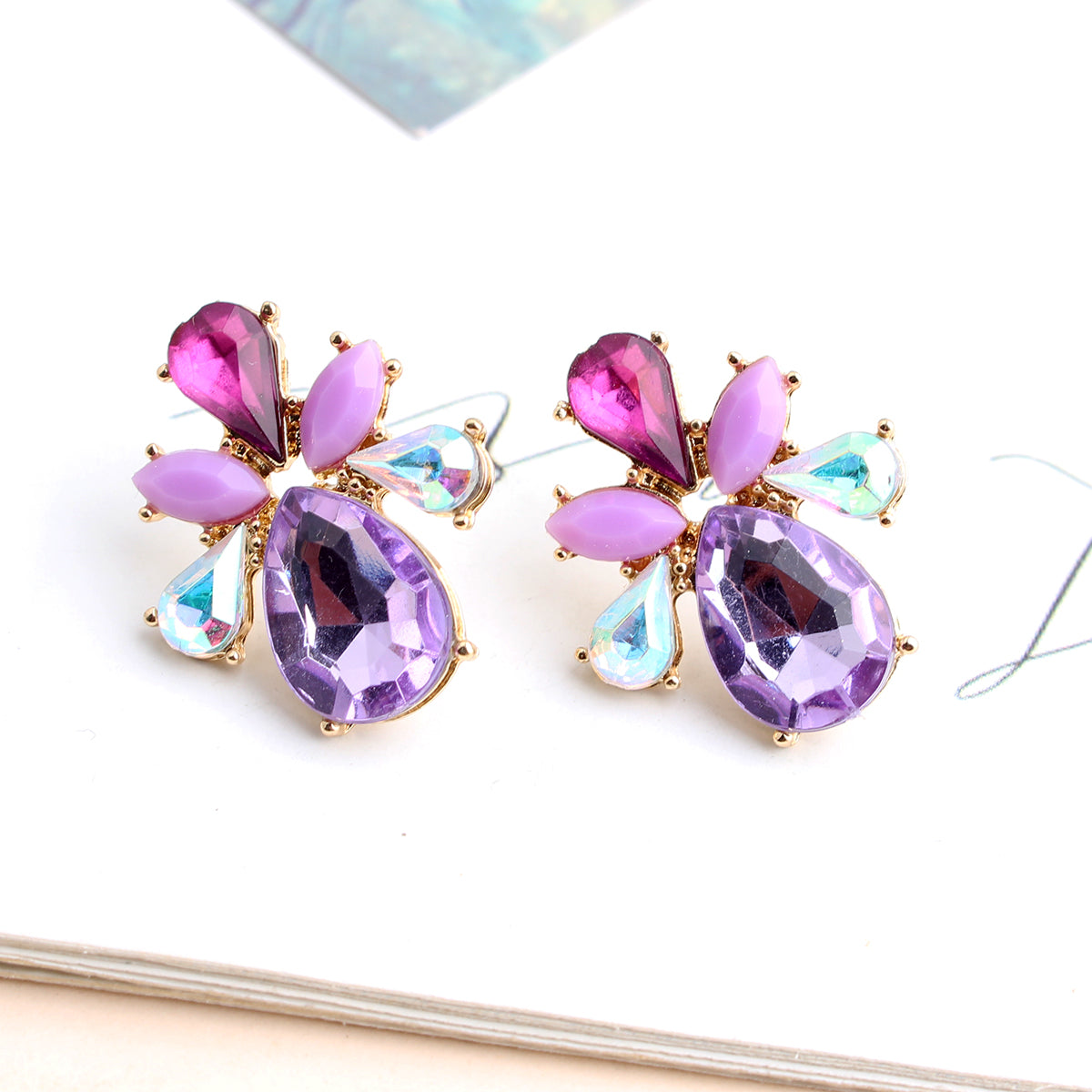 1 Pair Elegant Leaves Water Droplets Plating Inlay Arylic Alloy Rhinestones Gold Plated Ear Studs