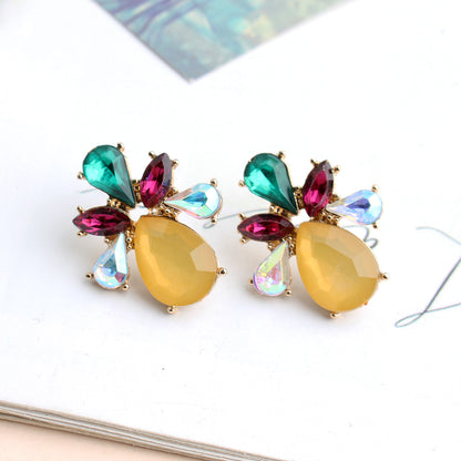 1 Pair Elegant Leaves Water Droplets Plating Inlay Arylic Alloy Rhinestones Gold Plated Ear Studs