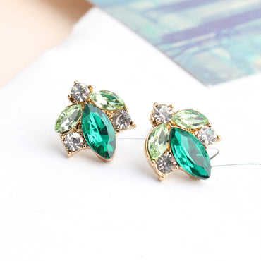 1 Pair Elegant Leaves Plating Inlay Alloy Crystal Rhinestones Gold Plated Ear Studs