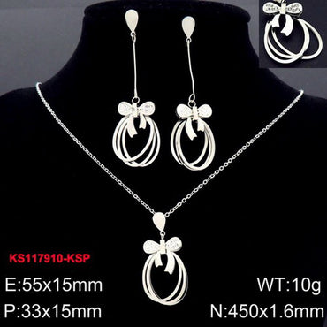 Simple Style Classic Style Bow Knot Stainless Steel Titanium Steel Inlay Zircon Jewelry Set