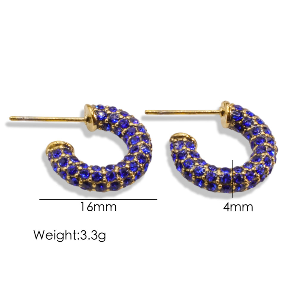 1 Pair Simple Style Classic Style Color Block Inlay Titanium Steel Rhinestones Ear Studs