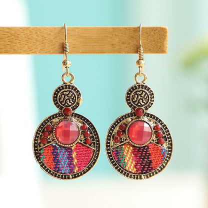 Fashion New Round Contrast Color Metal Diamond Retro Drop Earrings Wholesale