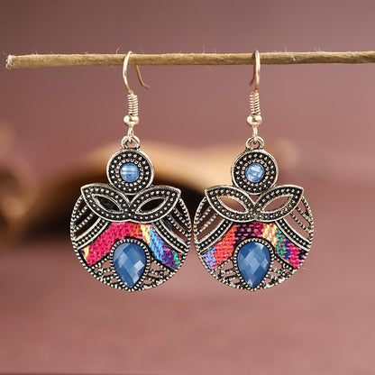 Fashion New Round Contrast Color Metal Diamond Retro Drop Earrings Wholesale