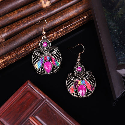 Fashion New Round Contrast Color Metal Diamond Retro Drop Earrings Wholesale