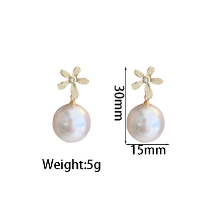 1 Pair Elegant Flower Plating Inlay Alloy Artificial Gemstones Artificial Pearls Gold Plated Drop Earrings