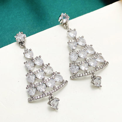 1 Pair Simple Style Christmas Tree Plating Inlay Alloy Copper Zircon Drop Earrings