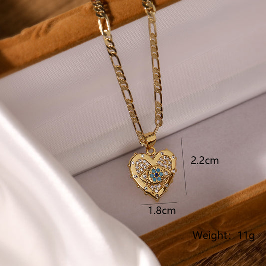 Simple Style Devil's Eye Heart Shape Copper Plating Inlay Zircon 18k Gold Plated Earrings Necklace Jewelry Set