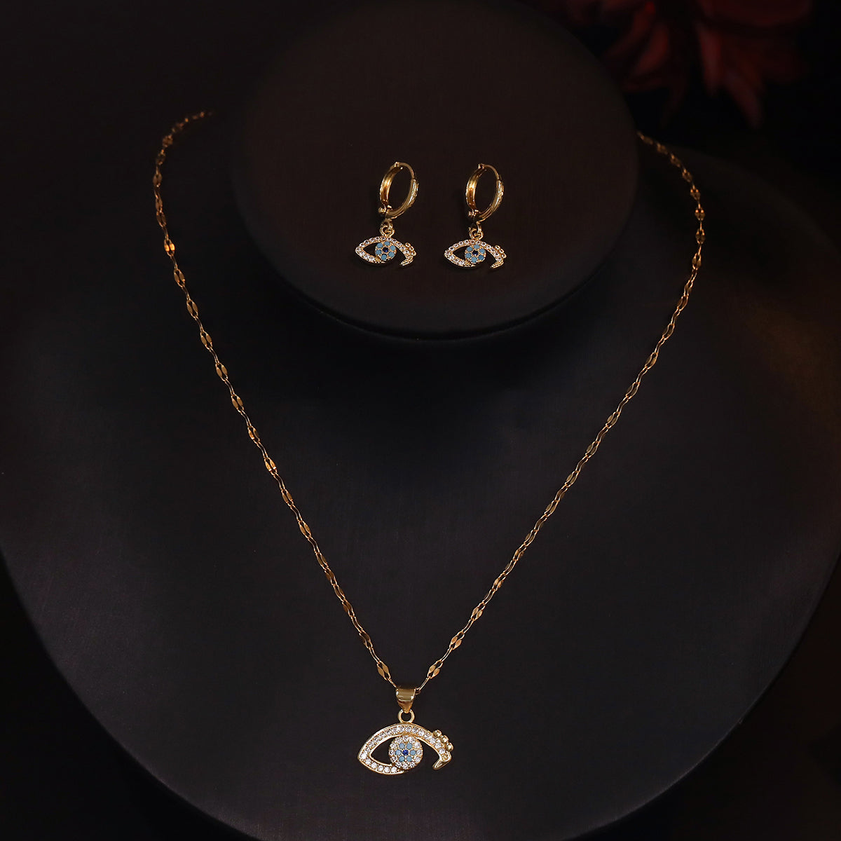 Simple Style Devil's Eye Copper Plating Inlay Zircon 18k Gold Plated Earrings Necklace Jewelry Set