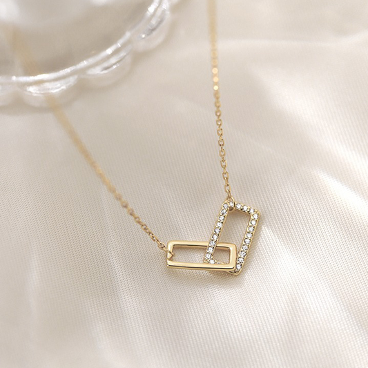 Glam Shiny Square Sterling Silver Plating Inlay Zircon Gold Plated Silver Plated Pendant Necklace