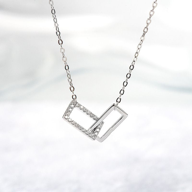 Glam Shiny Square Sterling Silver Plating Inlay Zircon Gold Plated Silver Plated Pendant Necklace