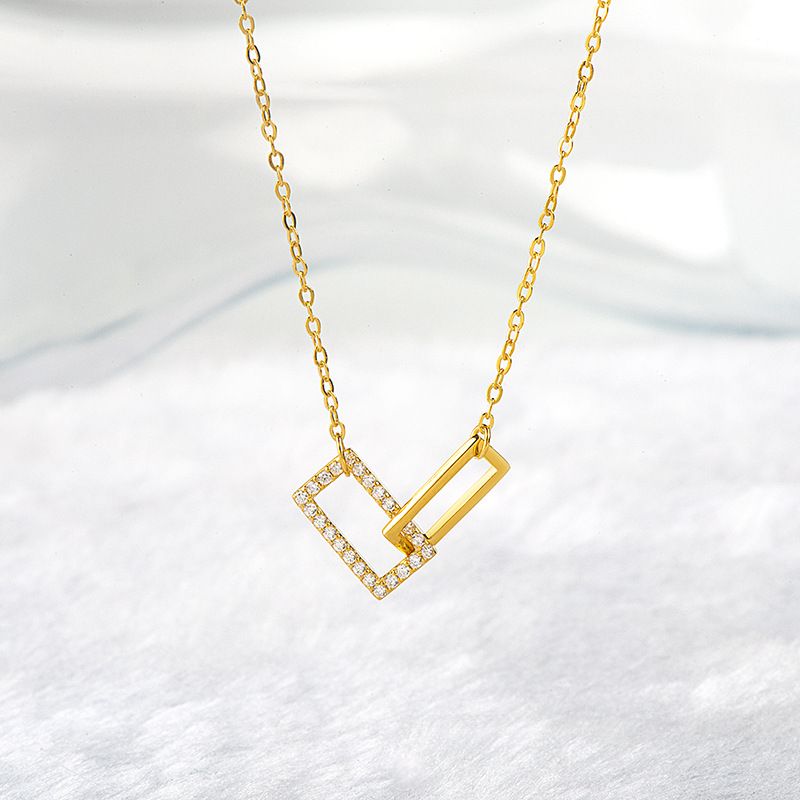 Glam Shiny Square Sterling Silver Plating Inlay Zircon Gold Plated Silver Plated Pendant Necklace