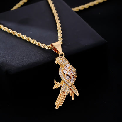 Wholesale Vintage Style Bird Stainless Steel Titanium Steel Plating Inlay Gold Plated Zircon Pendant Necklace