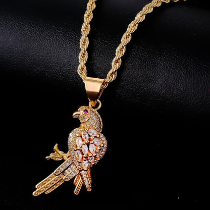 Wholesale Vintage Style Bird Stainless Steel Titanium Steel Plating Inlay Gold Plated Zircon Pendant Necklace