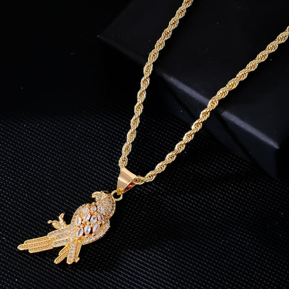 Wholesale Vintage Style Bird Stainless Steel Titanium Steel Plating Inlay Gold Plated Zircon Pendant Necklace