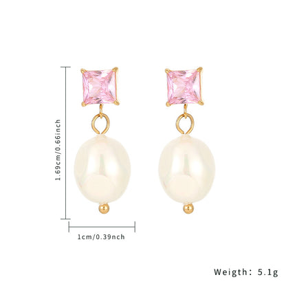 1 Pair Vintage Style Square Oval Plating Inlay Stainless Steel Zircon Gold Plated Drop Earrings