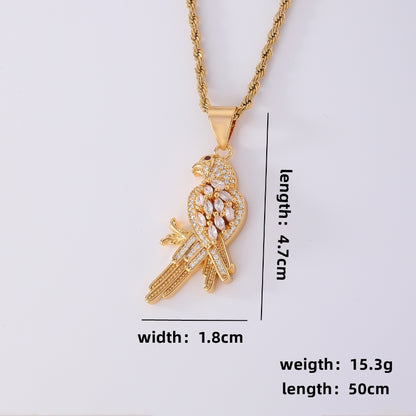 Wholesale Vintage Style Bird Stainless Steel Titanium Steel Plating Inlay Gold Plated Zircon Pendant Necklace