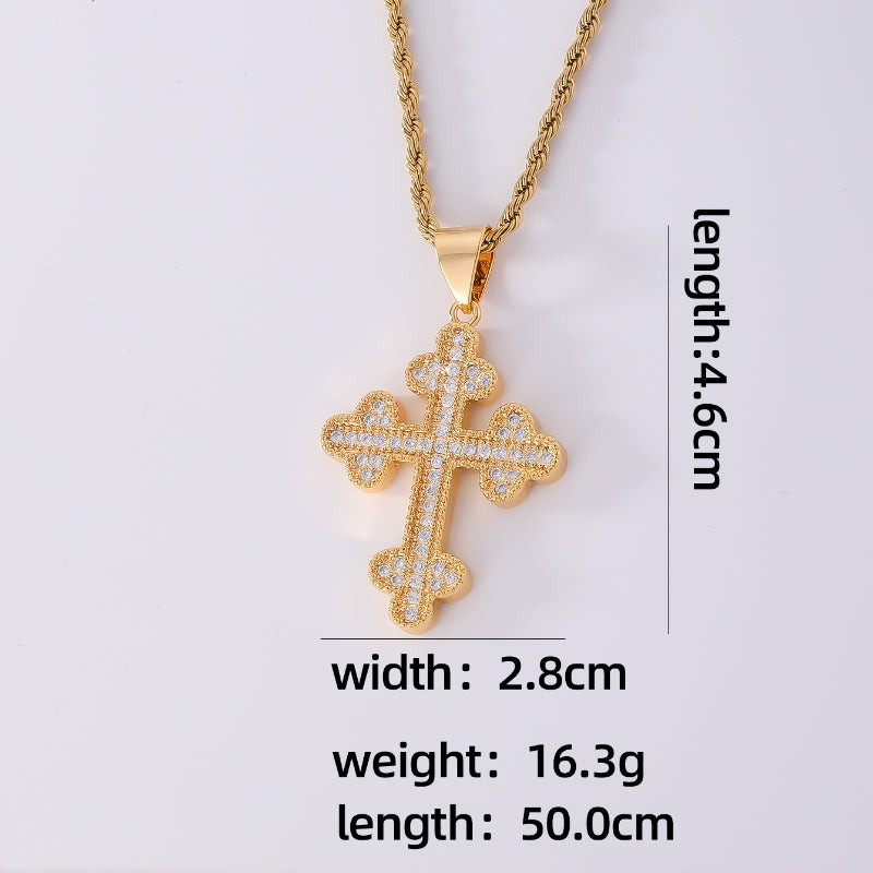 Wholesale Ig Style Vintage Style Cross Stainless Steel Titanium Steel Plating Inlay Gold Plated Zircon Pendant Necklace