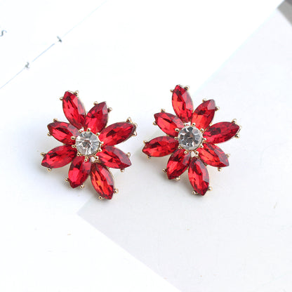 1 Pair Casual Elegant Flower Plating Inlay Alloy Crystal Rhinestones Gold Plated Ear Studs